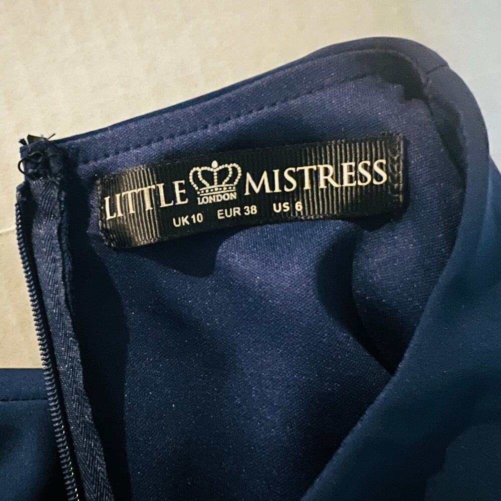 Little Mistress Lace Detail Three Quarter Sleeve Sheath Dress Size 6 Navy - Picture 6 of 9